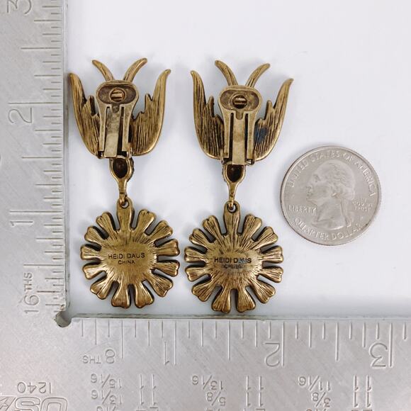 Vintage Signed Heidi Daus Blue Crystal Bird Clip On Earrings Faux Pearl READ - Picture 10 of 12